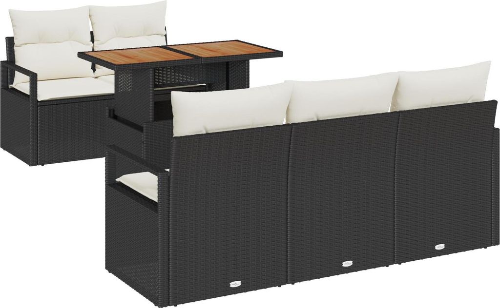 Desgin 6-teiliges Garten-Sofa-Set mit Kissen Schwarz Poly-Rattan - Gartensofas 3358385