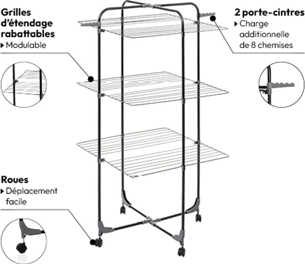Séchoir à linge 30m de séchage : modèle tour modulable Mojave - 6