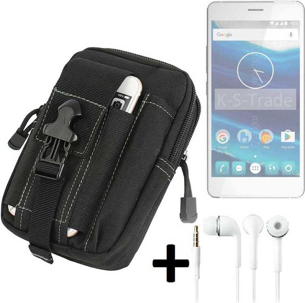 K-S-Trade Gürteltache + Kopfhörer kompatibel mit Qilive Q5 Gürtel Tasche Holster Schutz Hülle Handy Hülle schwarz inkl. Extrafächer