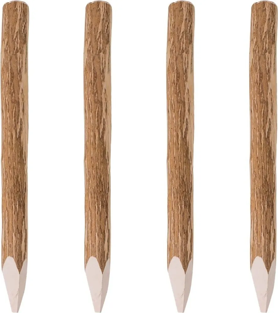 Poteaux de clôture pointus en bois de noisetier 90 cm - Lot de 4 pièces