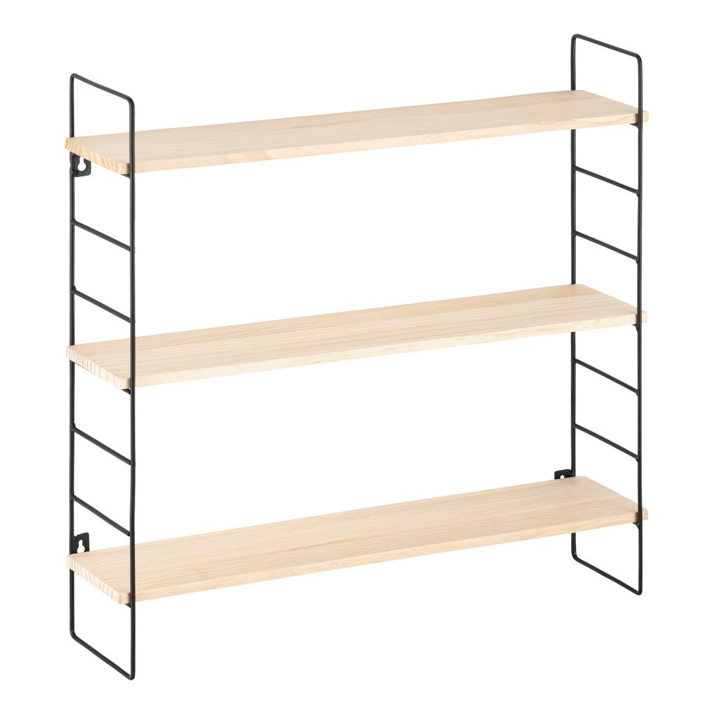 Navaris Metallregal zum Aufhängen 50x50x12cm - Wandregal quadratisch hängend - drei Etagen Regal - Wanddeko aus Metall Holz - schwarz natur