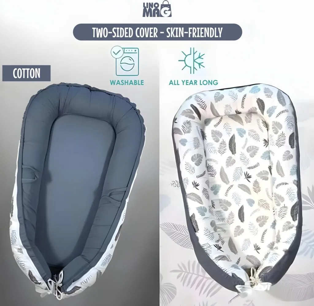 Nid de bébé réversible en coton, confort et sécurité, 90x55 cm gris