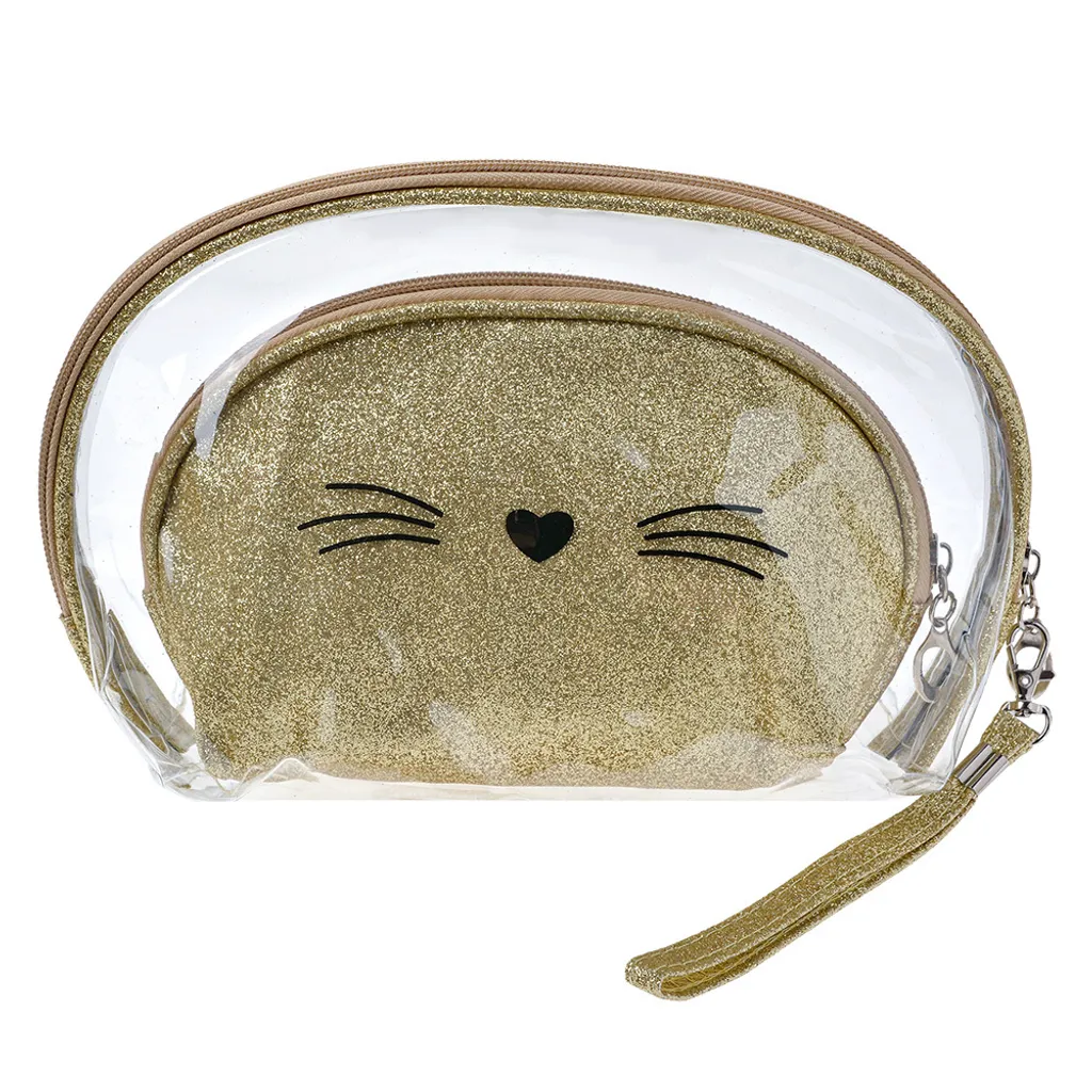 Pochette Trucco Oro Juleeze - Set 2 Pezzi Design Gatto Glamour