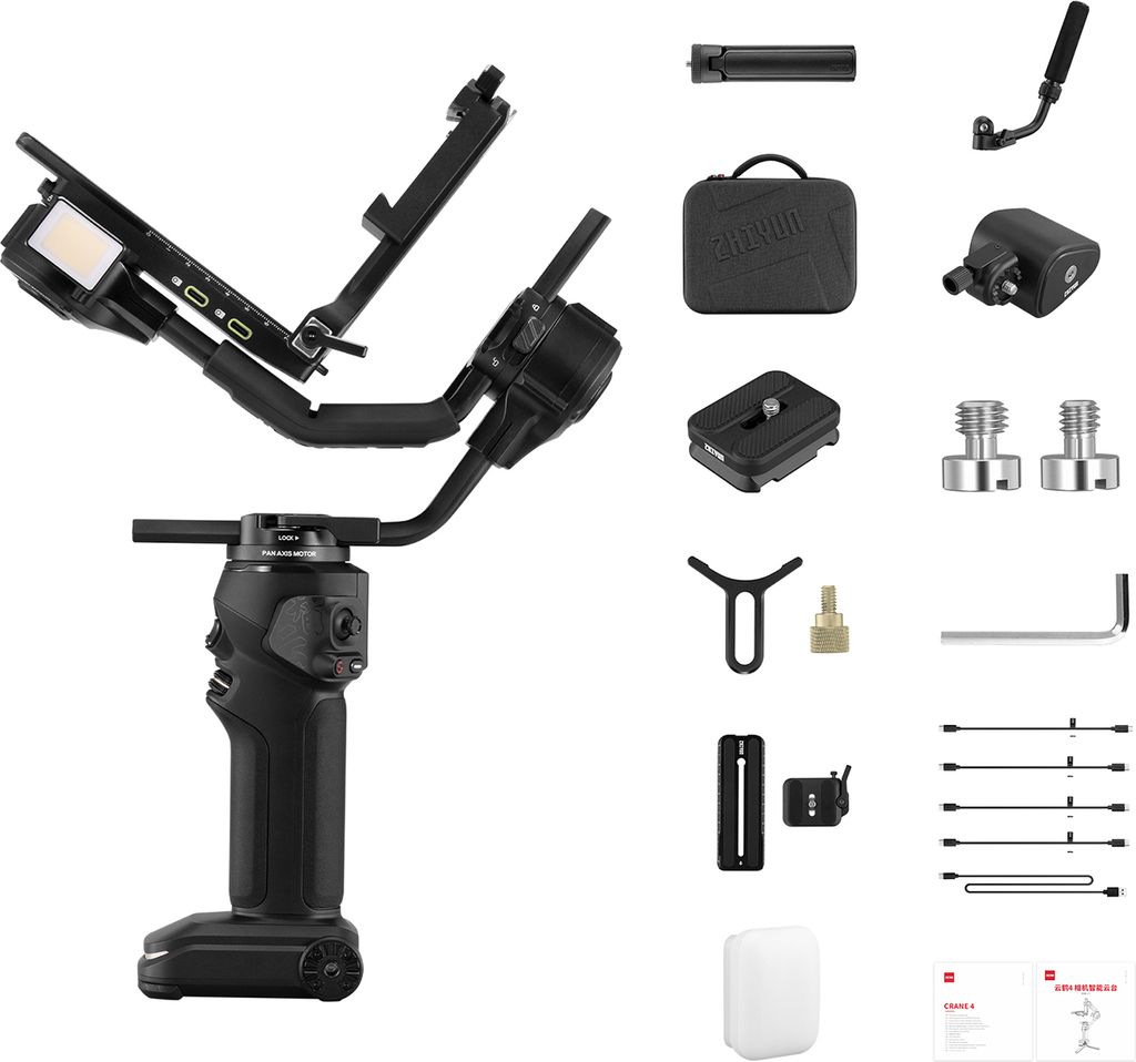 ZHIYUN CRANE 4 Standard-Handheld-3-Achsen-Kamera-Gimbal-Stabilisator, 6 kg Tragkraft, eingebautes 10-W-LED-Fuelllicht, PD-Schnellladeakku mit Mini-...