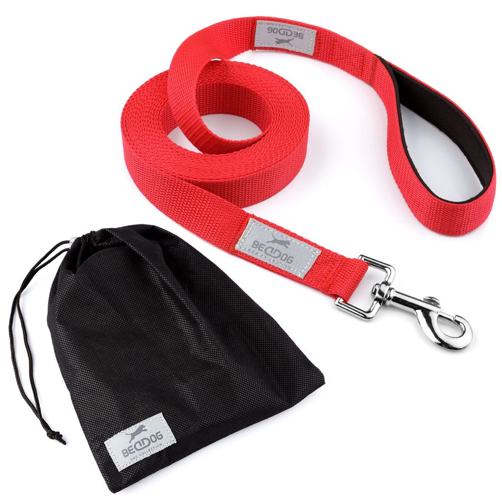 BedDog TYSON Trainingsleine mit Aufbewahrungsbeutel und Handschlaufe,10m-25mm,rot