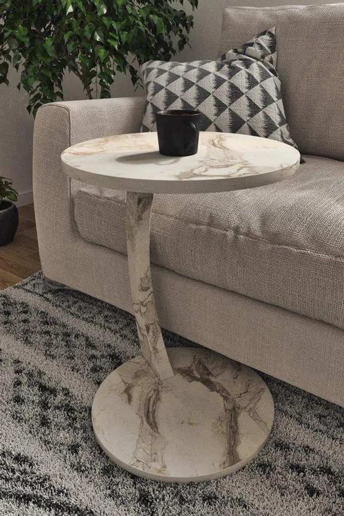 Table d'appoint design industriel en C sur roulettes pour salon et lit