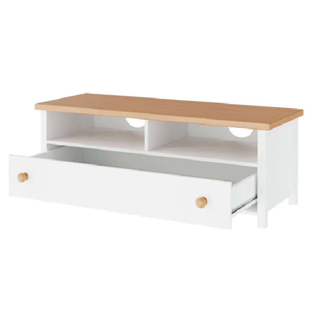 Meuble TV salon scandinave blanc chêne nash - Rangement multimédia chic