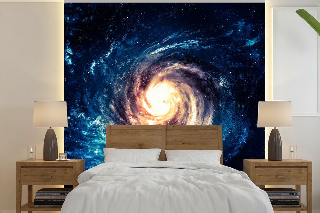 MuchoWow Fototapete für Wohnzimmer oder Schlafzimmer Wandtapete Vinyl Motivtapete Sterne - Weltraum - Blau - 350x350 cm - Schlafzimmertapete