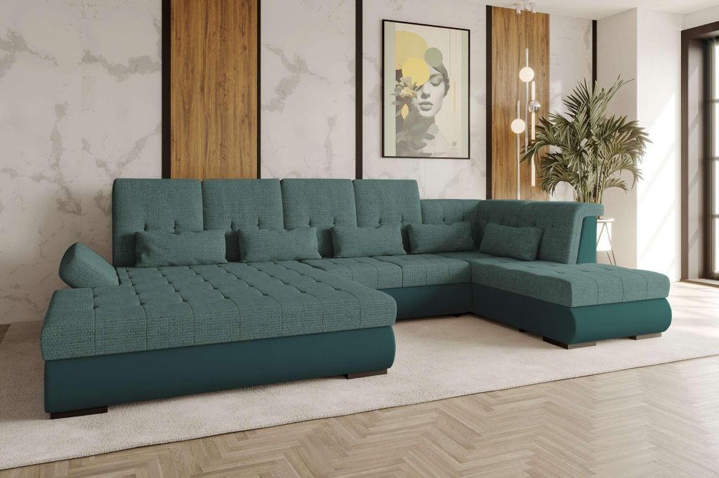 99rooms Felicia Wohnlandschaft Velours MANILA Türkis Chenille EDEN Lagune Links