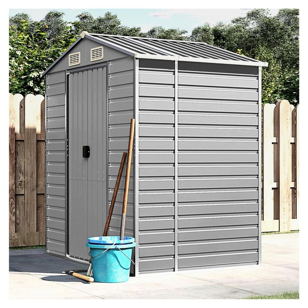 Gerätehaus Hellgrau 191x130x198 cm aus verzinktem Stahl, wetterfestes Gerätehaus für Rasenmäher, Möbel und Campingzubehör
