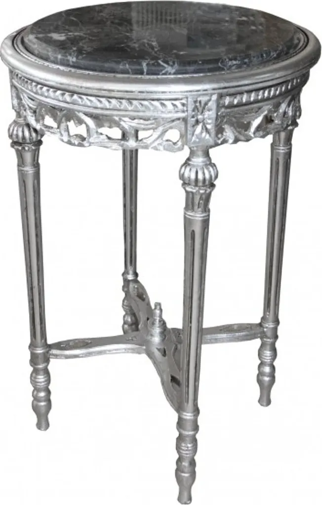 Guéridon baroque rond en marbre gris et structure argentée ModY21
