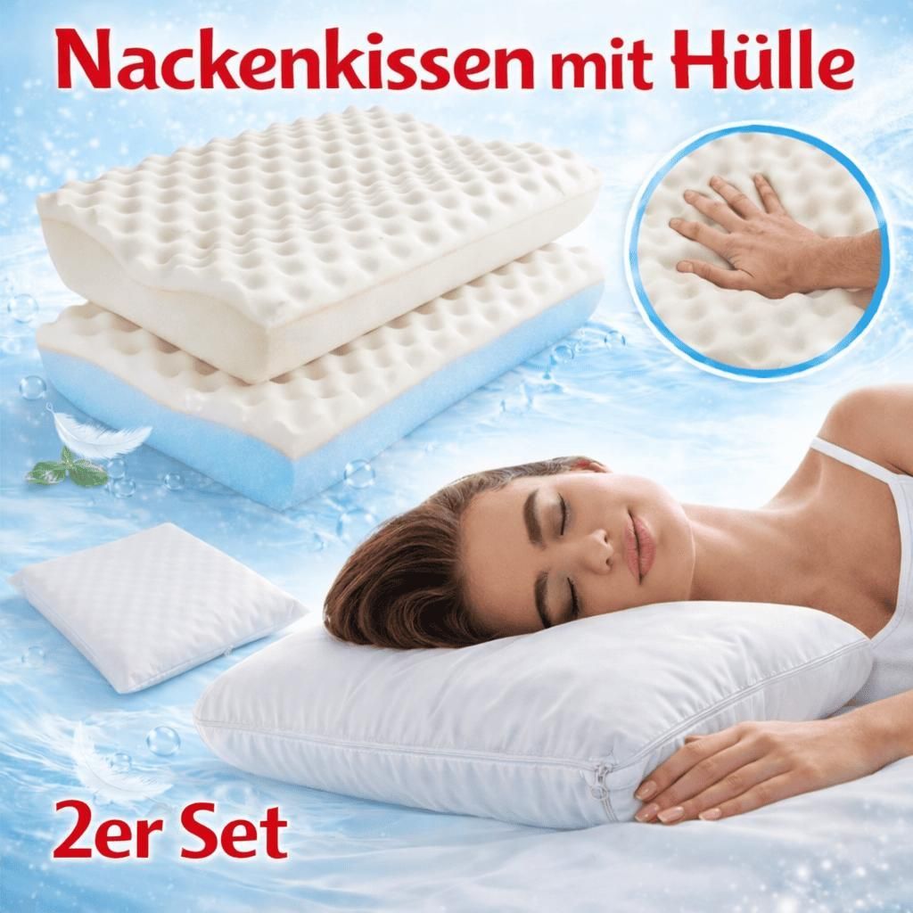 2 Nackenkissen Kopfkissen + Kissenbezug Kissenhülle Nackenstützkissen weiß 45x35