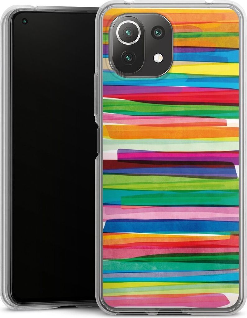 DeinDesign Handyhülle für Xiaomi Mi 11 Lite Silikon Hülle Case Smartphone Schutzhülle Streifen Wasserfarbe bunt