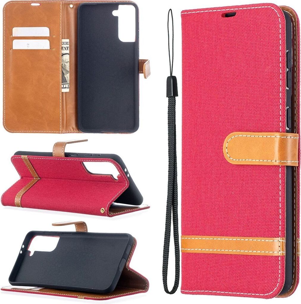König Design Hülle kompatibel mit Samsung Galaxy S21 Plus Kunstleder Handyhülle - Handy Case Rot