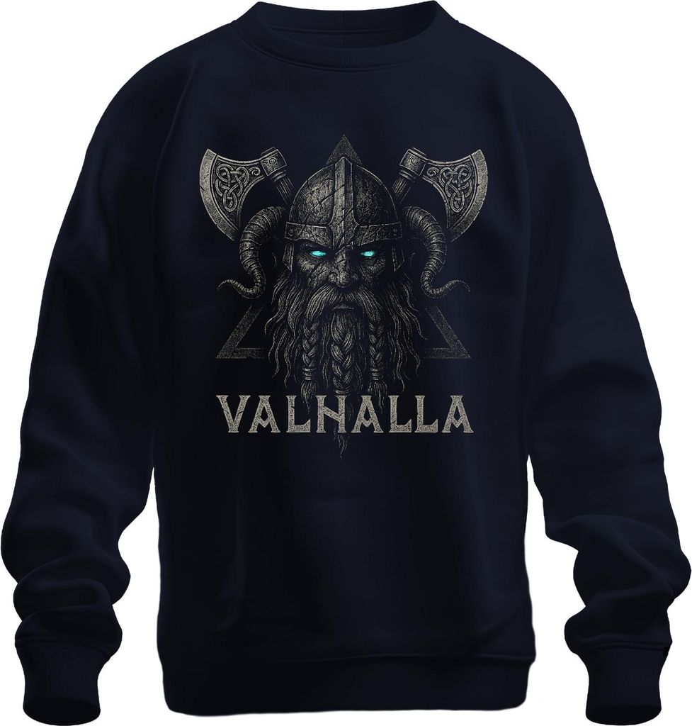 Valhalla Wikinger Odin Axt Nordische Mythologie Runen Krieger Uni Sweatshirt Pullover, Navy, M