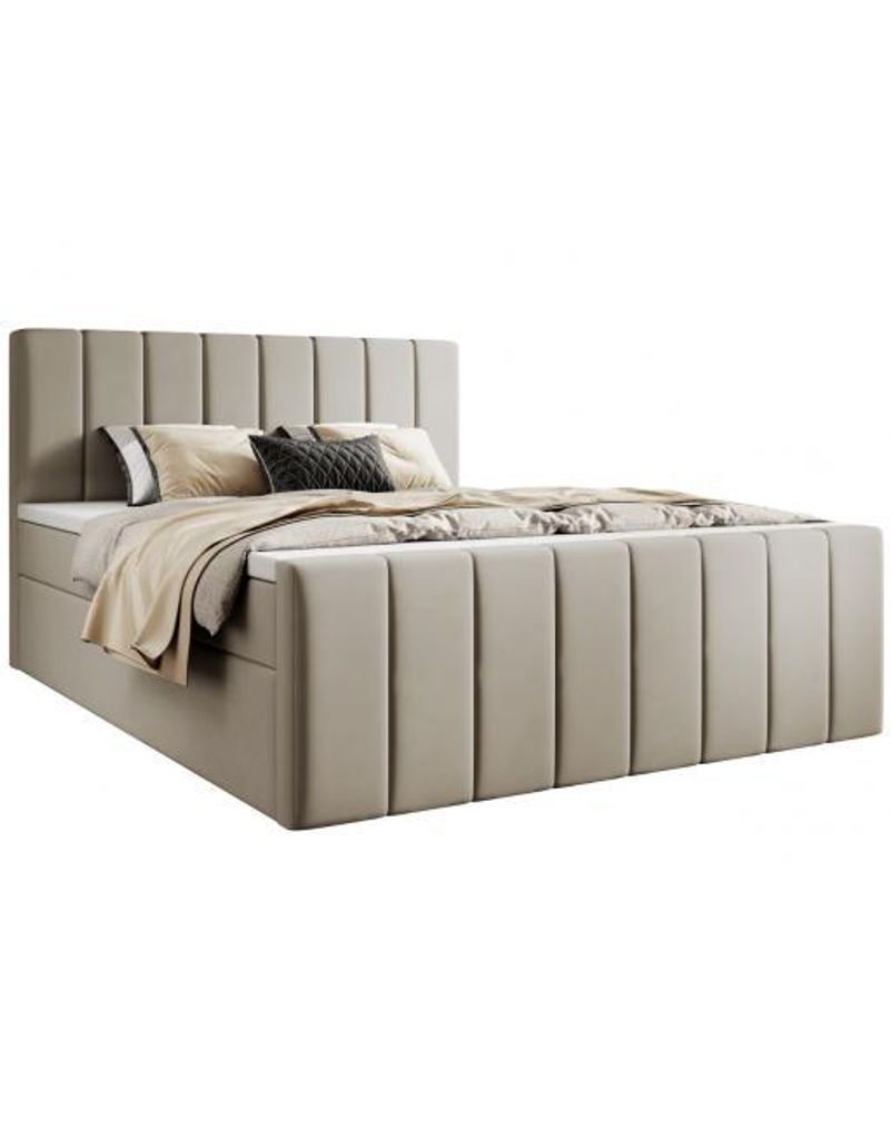 KLICKMOEBEL Kontinentalbett 160x200 HEKORO 1 Hellbeige – Boxspringbett mit Matratze, Topper & zwei Bettkästen - Komfortbett Magic Velvet