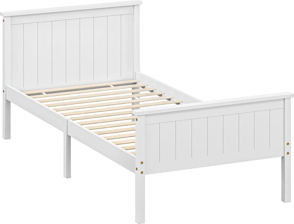 Lit 1 place bois massif 90x200 cm avec sommier et montage facile blanc