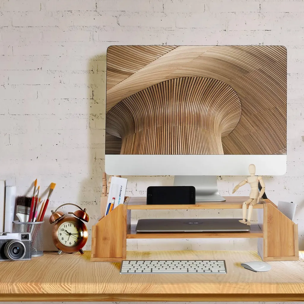 Support d'écran en bambou durable et écologique pour moniteur PC 4K - 2