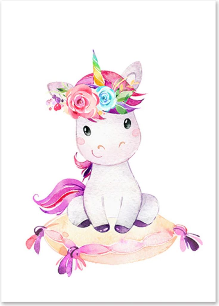 TPFLiving Kunstdruck LW-1039 (OHNE RAHMEN) Poster - Leinwand - Wandbild - Hochauflösender Giclée-Druck, langlebig und hochwertig - Buntes Einhorn...