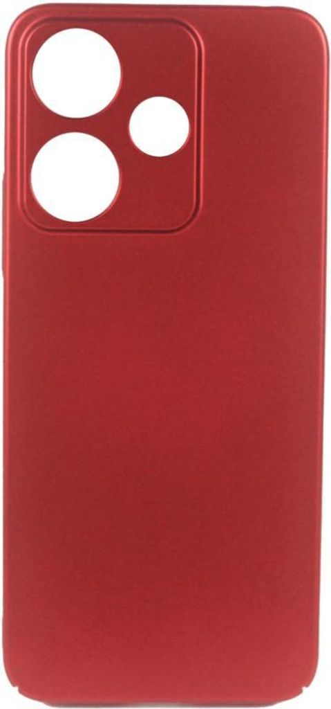 A red phone case with cutouts for a camera module.