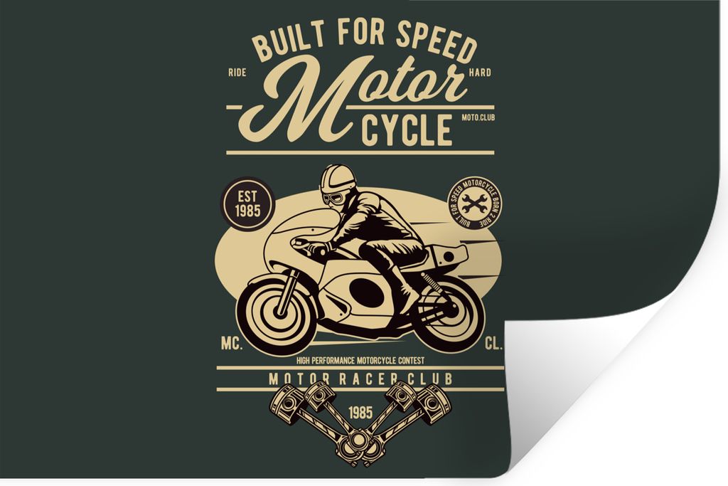 MuchoWow Wandtattoo Wandsticker Wandaufkleber Mancave - Motorrad - Vintage - Zitate 120x80 cm Selbstklebend und Repositionierbar - Selbstklebend ...