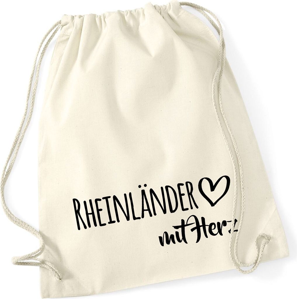 Huuraa Turnbeutel Rheinländer mit Herz 12 Liter Natural Baumwolle Rucksack Geschenkidee