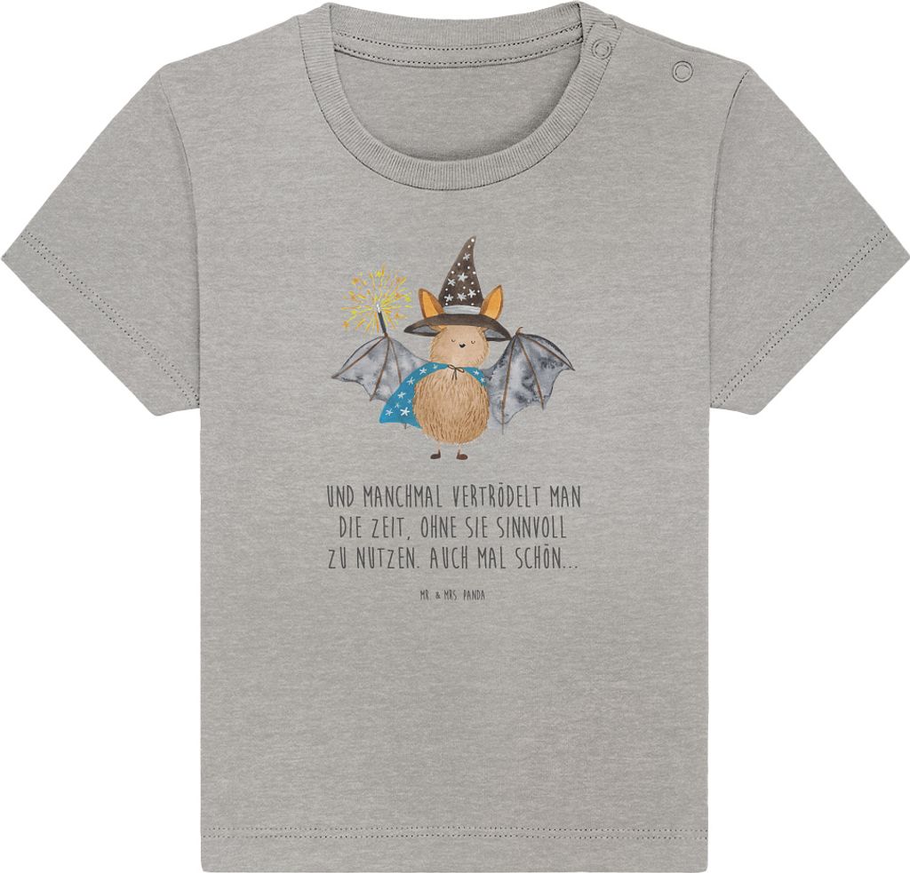 Mr. & Mrs. Panda Babyshirt Fledermaus Zauberer 6. - 12. Monat - Heather Grey - Geschenk, Magier, T-Shirt Baby, Reinsteigern, Frauen, Fledermäuse, ...