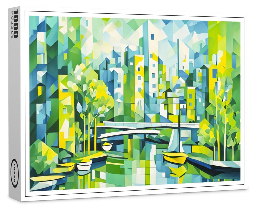 raxxa Premium-Puzzle "Cubist Green City with Bridge", 1000 Teile