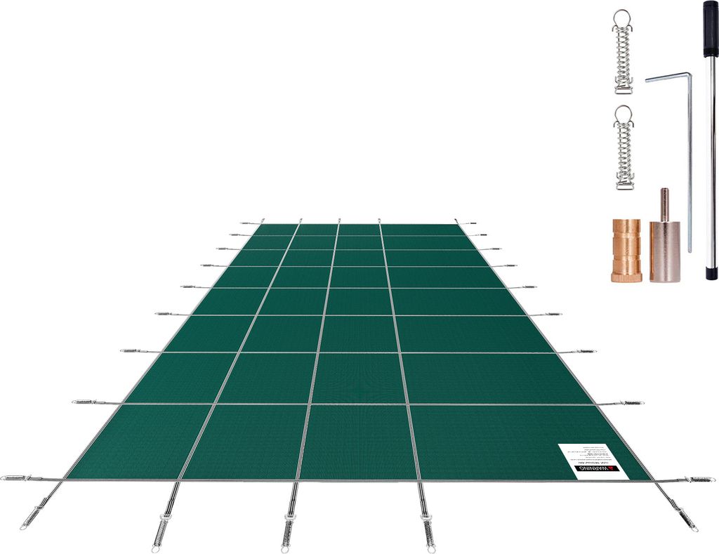 SucceBuy Pool-Sicherheitsabdeckung, 4,8 x 11,9 m, rechteckig, für eingebaute Pools, Netz mit Abflusslöchern, Winter-Sicherheitsabdeckung, grün