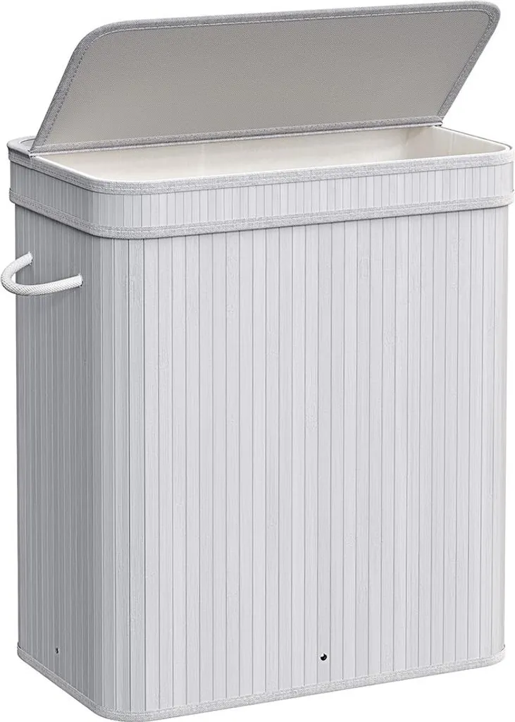 Cesto Portabiancheria 100L Bambù Grigio con Coperchio | Offerta Casa