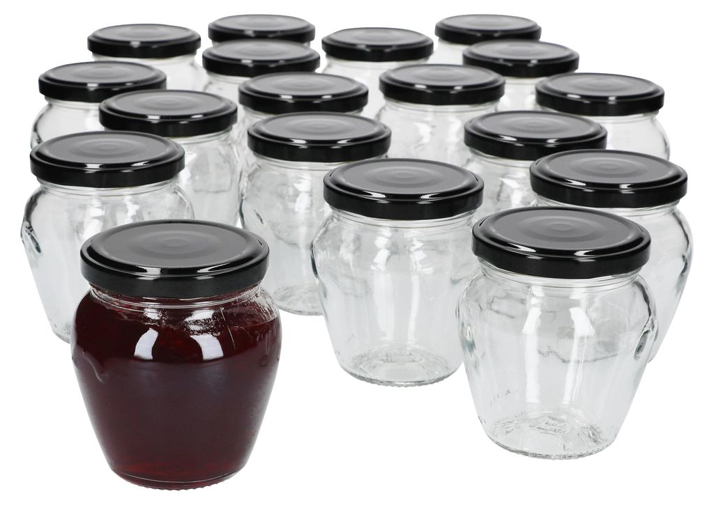 20er Set Marmeladengläser 212ml Deckel Schwarz Twist-Off TO Produktbild 