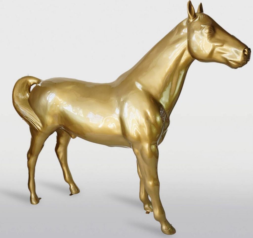 Casa Padrino XXL Deko Skulptur Pferd Gold 245 cm - Lebensgroße Garten Figur
