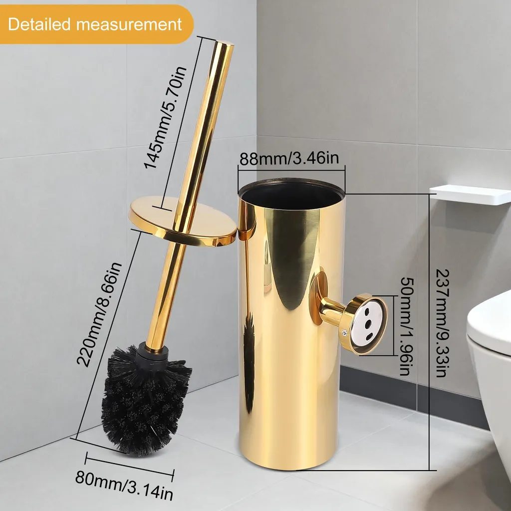 Brosse de toilettes couleur or en inox avec sa tête interchangeable - 2
