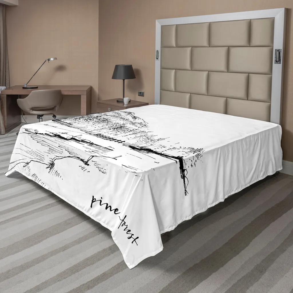 ABAKUHAUS Drap de lit 260x228 cm avec Forêt de Pins et Montagnes Noir