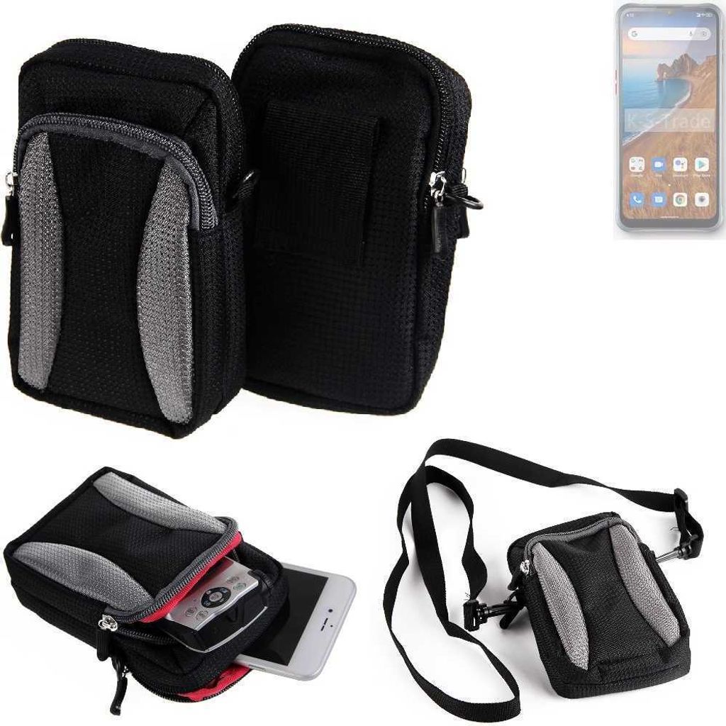 K-S-Trade Holster Schutz Hülle kompatibel mit Unihertz TickTock-E Handy Hülle Gürteltasche Umhängetasche mit Zusatzfach schwarz