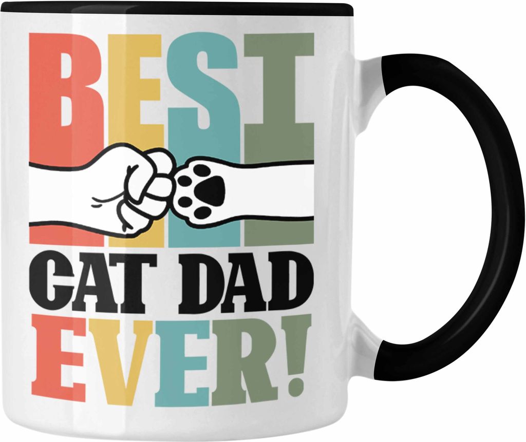Trendation - Geschenk für besten Katzenvater: "Best Cat Dad Ever" Tasse Vatertag (Schwarz)