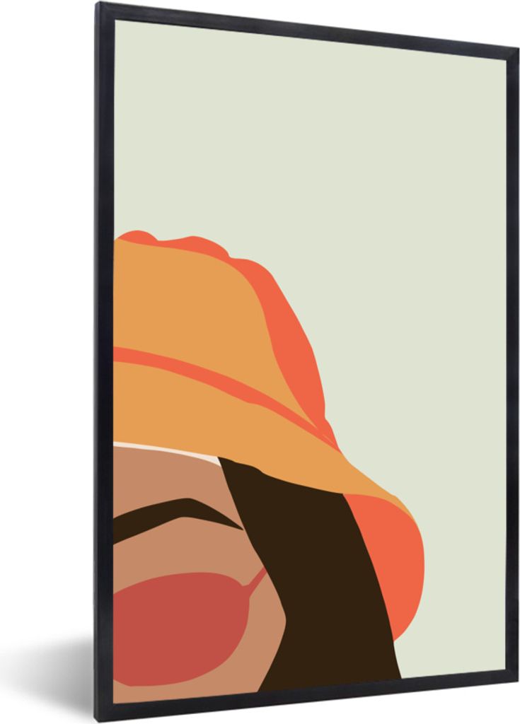 MuchoWow MuchoWow Gerahmtes Poster Frauen - Sonnenbrille - Hut 20x30 cm - Poster mit zchwarzem Bilderrahmen - Drucken - Bilder Poster im Rahmen
