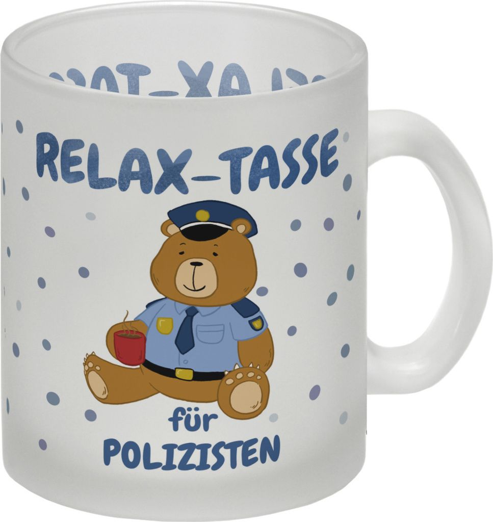 Relax Tasse für Polizisten Glas Tasse mit hübschem Bär-Motiv