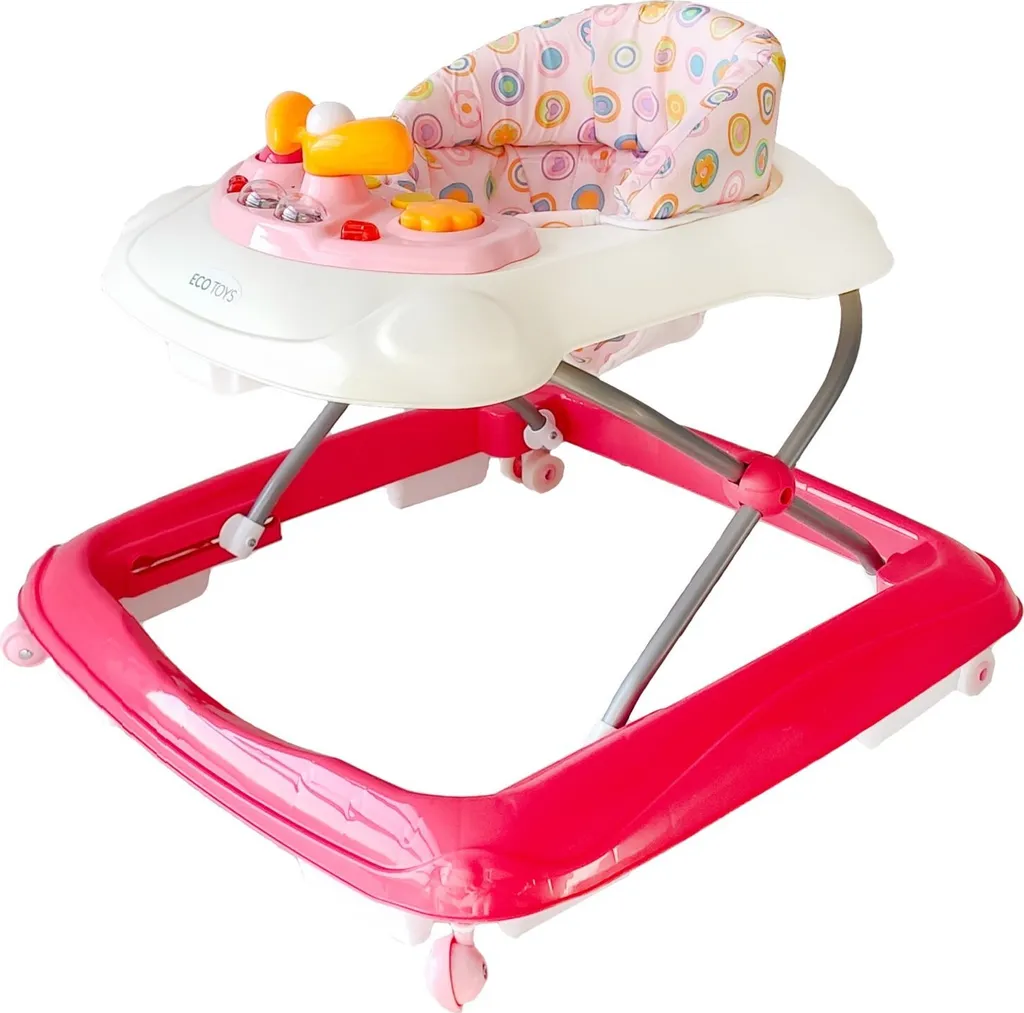 Trotteur bébé anti-basculement rose pour des premiers pas sûrs