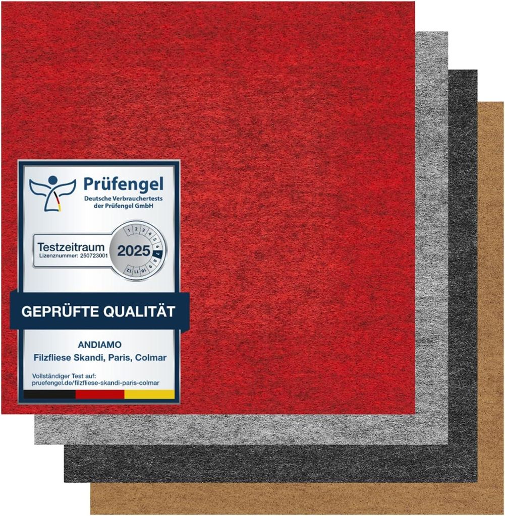 Teppichfliesen Selbstklebend Rot - 40 x 40 cm - 100 Fliesen / 16 m² - Teppichboden Bodenbelag - Nadelfilz Fliese