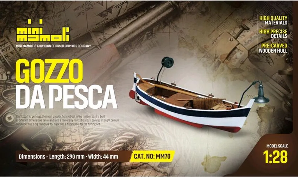 Fishing Gozzo 1:28 Mini Mamoli Maquette en Bois Détails Précis et Fins