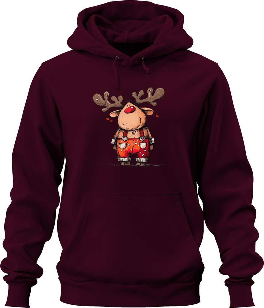 Niedliches Rentier Rudolf Rotnase Weihnachten Geschenk Kinder Uni Hoodie Kapuzenpullover, Burgundy, S