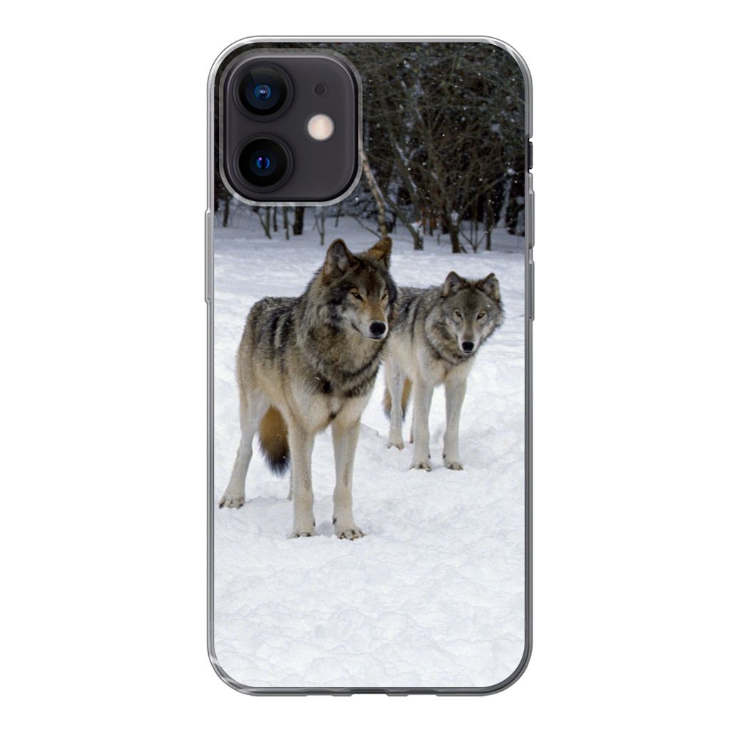 MuchoWow Handyhülle Schutzhülle Hülle für iPhone 12 Wolf - Schnee - Kanada Silikon Softcase Handy Hülle - Schutzhülle