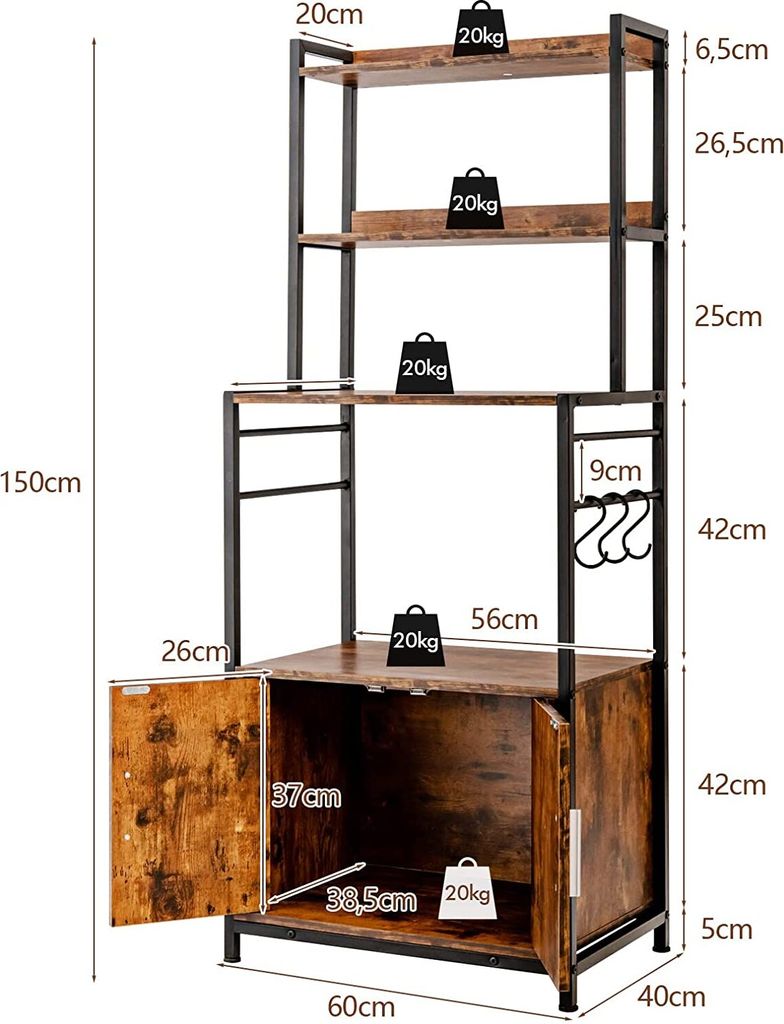COSTWAY Kuchyňský regál s úložnou skříňkou, regál na pečení Obrázek produktu 6