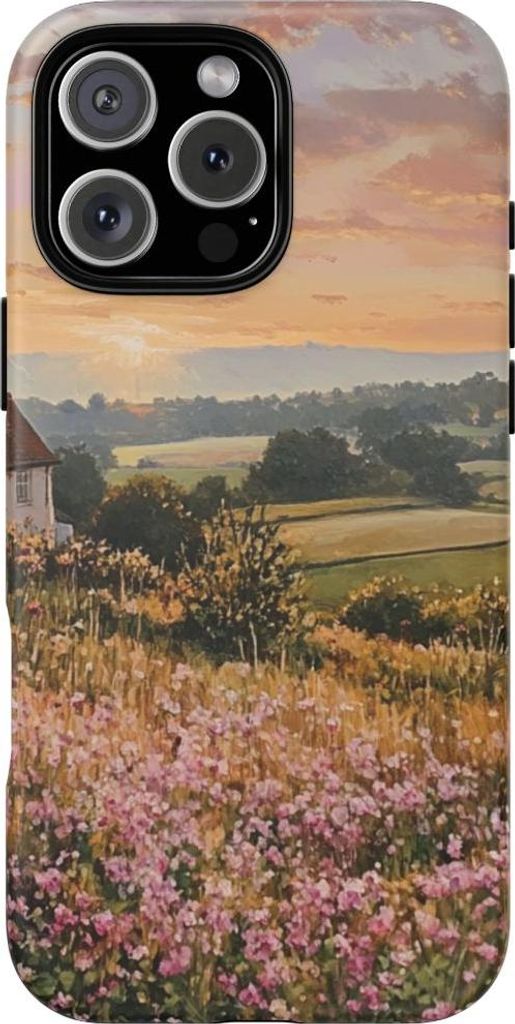 Ländliche Morgenlandschaft mit Blumen – Hülle Kompatibel mit iPhone 16 Pro Max