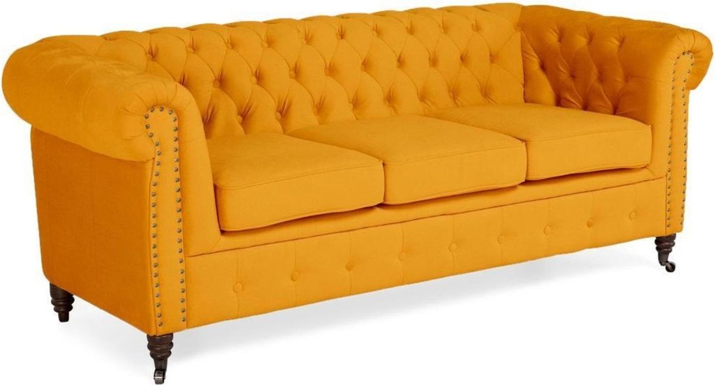 Klassische Chesterfield Möbel Dreisitzer Couch Textil Sofa Edles Design Orange