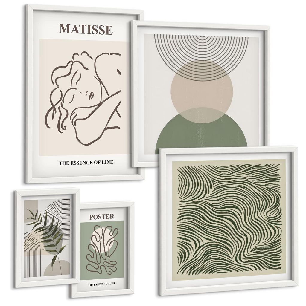 Bilder Set 5-teilig im weißen Rahmen – Wandbilder 5 Stück – gerahmte Poster für Wohnzimmer, Schlafzimmer und Flur – 50x50 cm - 40x60 cm ...