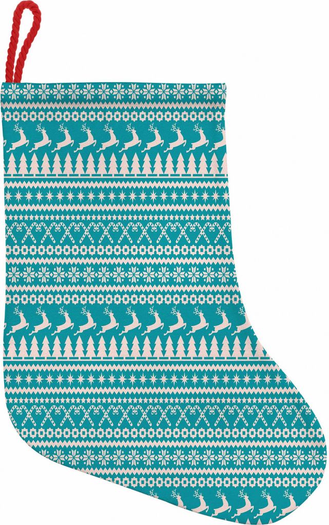 ABAKUHAUS nordisch Hängende Nikolausstiefel Weihnachtssocken, Bäume Sterne Rentiere, Weihnachtsstrumpf zum Aufhängen, 35x50cm, Türkis-Creme