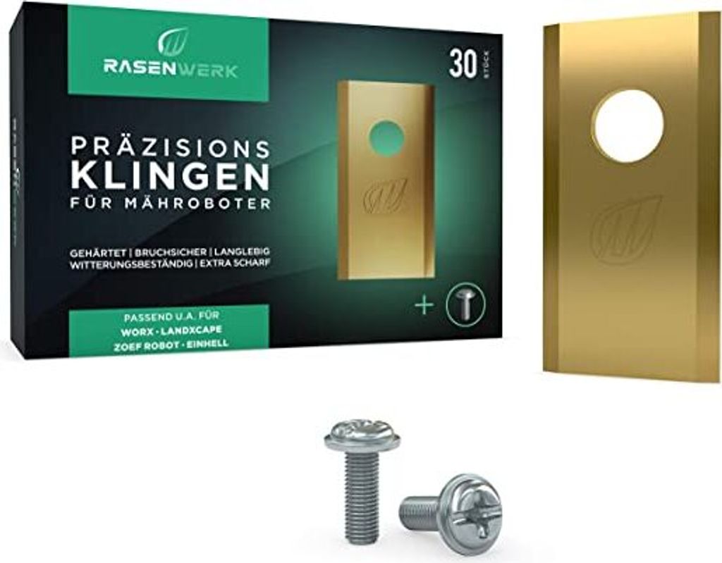 RASENWERK - Hochwertige Mähroboter Messer mit passenden Schrauben - Universal Ersatzklingen Ersatzmesser für die Marken WORX, LandXcape, Zoef R...