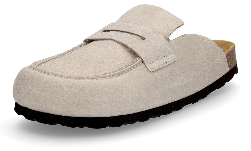 MIDS MIONA Damen Clog Beige aus Velourleder mit Weichfußbett